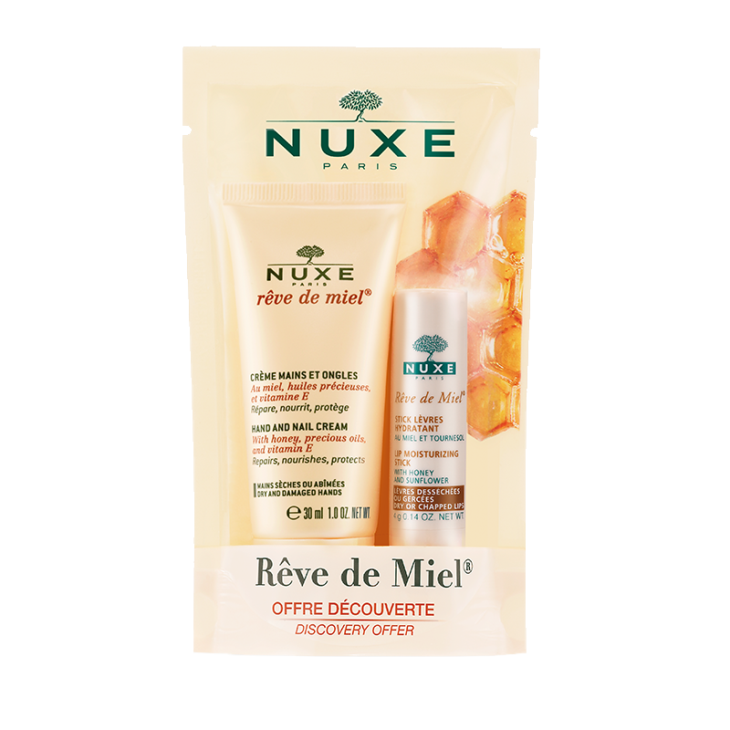 Protect your hands and lips from the cold with the discovery offer dream of honey Nuxe.